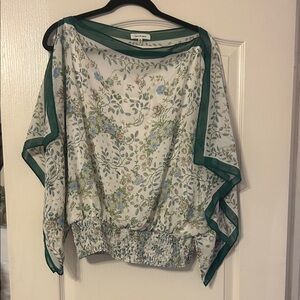 Max Studio Sheer Floral Blouse with Green Trim